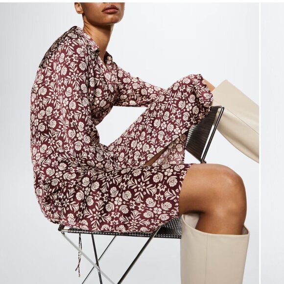 MNG Mango Flowy Flower Dress Size Small Women's Maroon - Picture 7 of 8